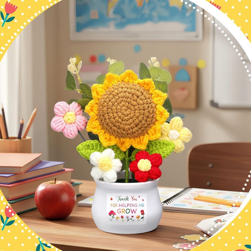 Suncalla Teacher Valentine's Day Appreciation Gift from Students Thank You for Helping Me Grow Presents Positive Handmade Crochet Pot for Teacher Boss Lady 2026 Graduation Retirement Gift(Sunflower) - Image 4